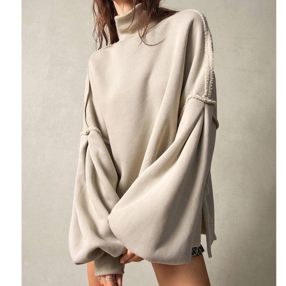 Cozy Reverse Stitch Oversized High Neck Sweatshirt Top - Picture 3 of 14